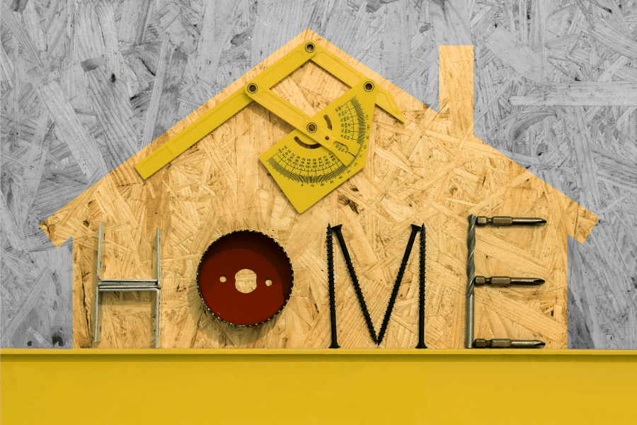 creative art that spells out home using hardware tools 