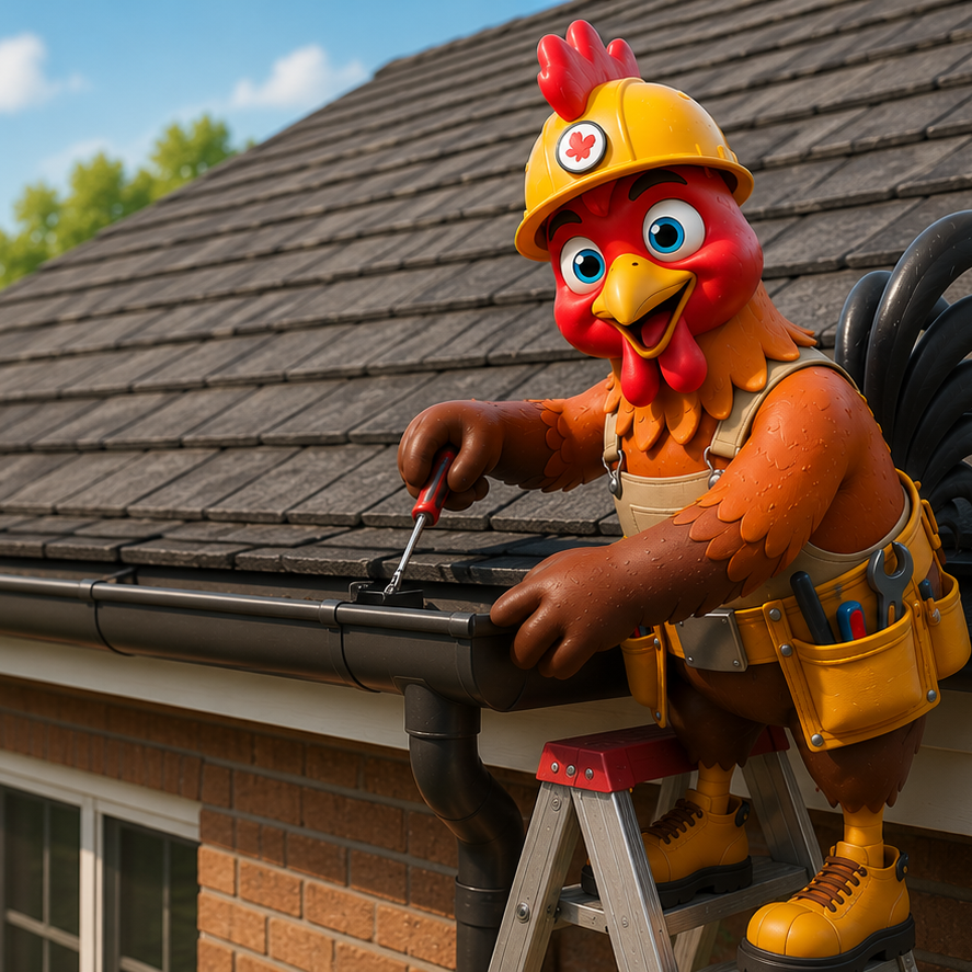 Roofster fixing gutters on a Michigan home