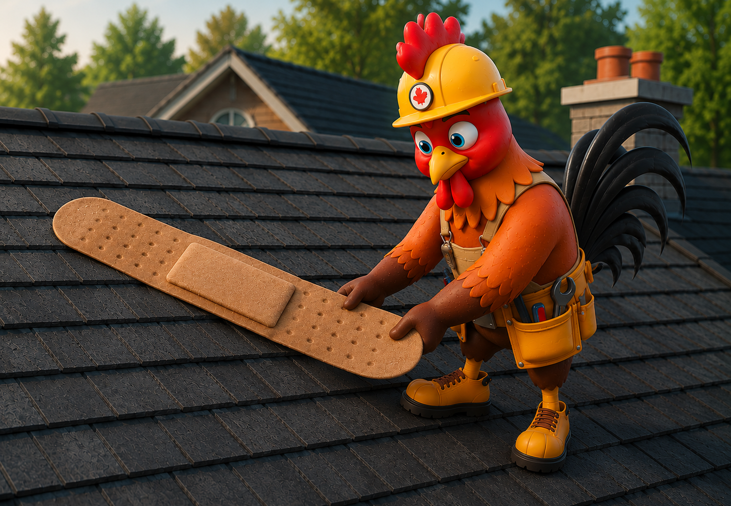 Roofster applying a repair patch on a roof